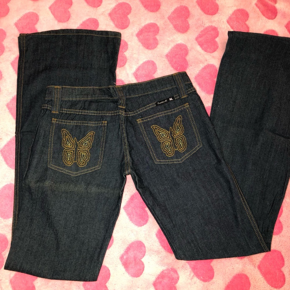 Rare vintage low rise flare y2k Frankie B butterfly jeans